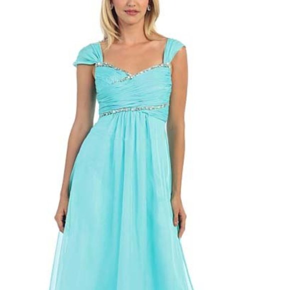 NWT May Queen | Aqua Sequin Cross-Front Gown & Shawl - sz 6. - Picture 3 of 9